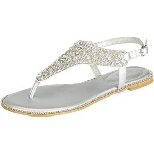 SheSole Women Sparkly Rhinestone Flat Sandals Dressy Summer Bridal Wedding Shoes